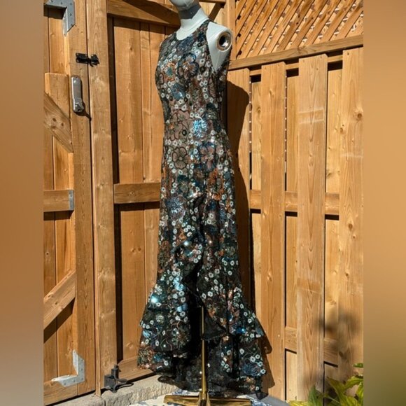 🆕 BRONX & BANCO🧿 NWOT Sicilia Blue Sequin Fluted Hem Maxi Dress Sz M US 6 - Picture 12 of 16